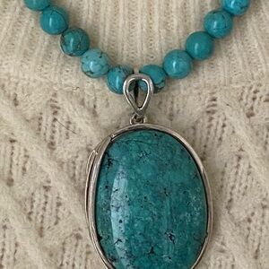 Genuine Turquoise Beaded Necklace with Silver Pendant